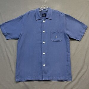Polo Ralph Lauren Linen Sleepwear Shirt Mens M Blue Pajama Lounge Button Up